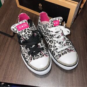 Converse All Star Sneakers Low-Top Black White Pink Cheetah Junior Sz 3 GymShoes